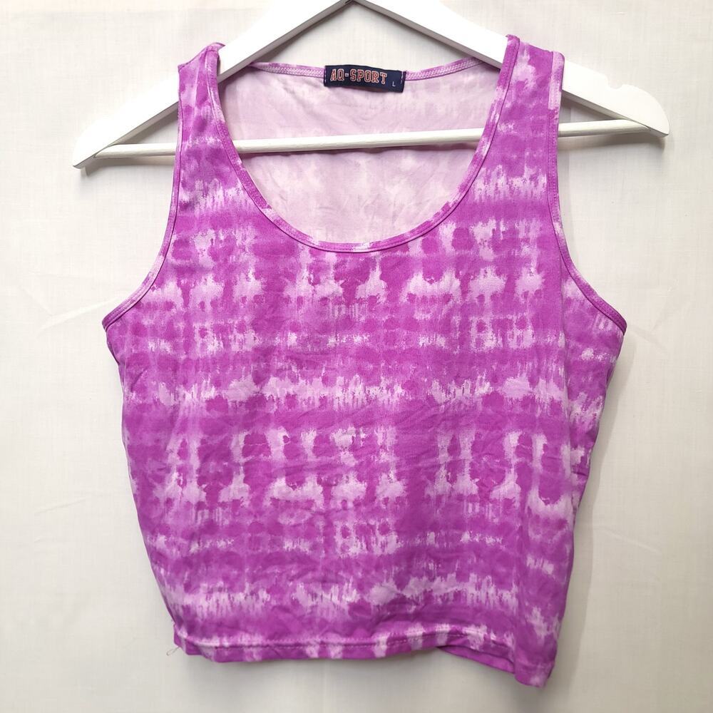 Aq Sport Crop Top Size L Tank Tie Dye Soft Stretchy Fuchsia Pink Festival Summer
